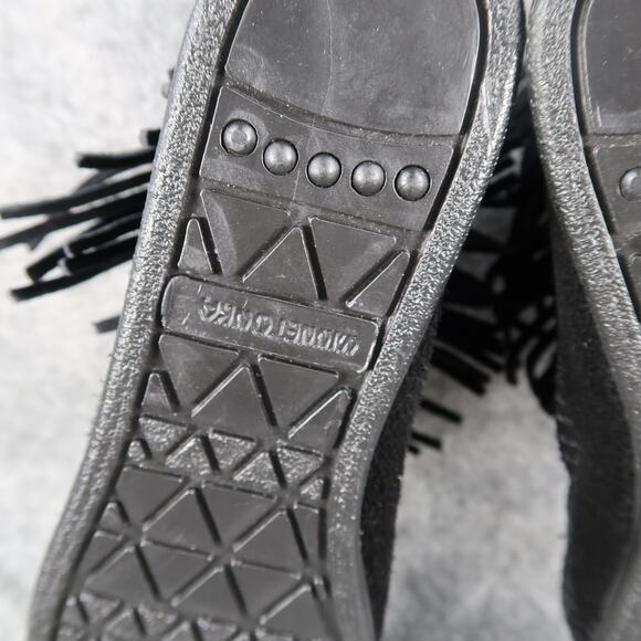 Minnetonka Shoes Womens 7.5 Bootie Moccasin Leather Hi Top Back Zip Fringe Black - Picture 12 of 13